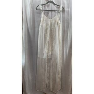 Coquette Ethereal Boho Line & Dot Ivory Lace Overlay Maxi Dress Spaghetti Strap